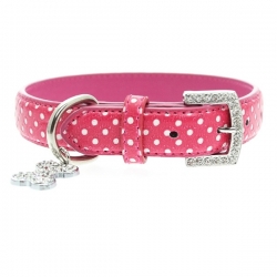 Collier pour chien rose à pois