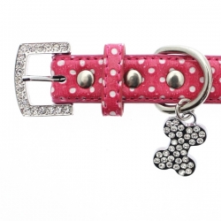 Collier pour chien rose à pois